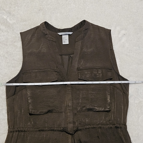 NEW H&M Green Khaki Dress Size 4 Utility Lightweight Silk Summer Casual - Picture 10 of 14